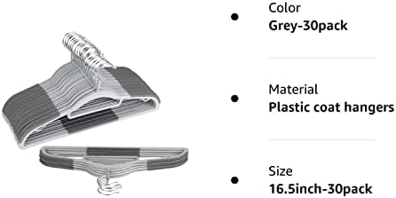 OİKA Askıları Plastik 30 paket Yerden Tasarruf manto askısı, Yükseltilmiş Kauçuk Şerit Kaymaz Pantolon Askıları, 360°