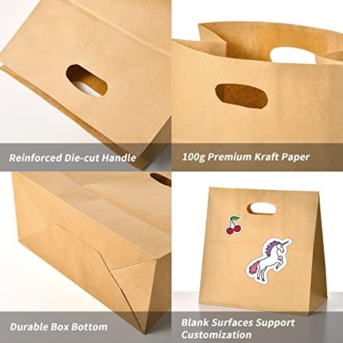 COGLARİNG 100 Adet 11x6x11 hediye keseleri Kalıp Kesim Tote Kraft Kağıt Torba Gıda Perakende Alışveriş için Paket
