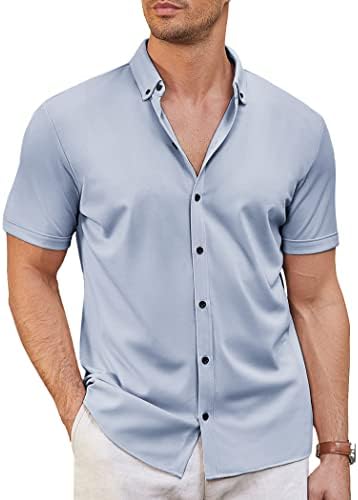 COOFANDY erkek Kısa Kollu Kırışıklık Ücretsiz Gömlek Düğme Aşağı Casual Yaz Elbise Gömlek
