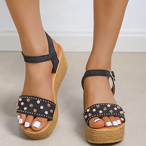Bayanlar Kama Boncuk Sandalet Kama Topuk Platformu Moda Casual Düğme Çapraz Kayış Sandalet Neon Flats Kadın Ayakkabı