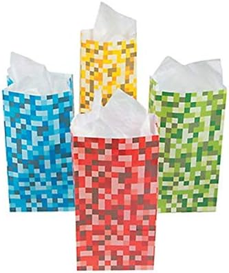 Eğlenceli Ekspres Kağıt Piksel İkram Çantaları Mavi Kırmızı Yeşil ve Sarı (24'lü Paket)