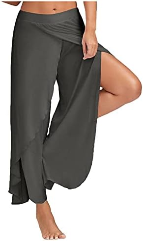 WOCACHİ Bayan Yüksek Bölünmüş Yoga Pantolon Katı Flowy Katmanlı Aktif Egzersiz Elastik Bel Geniş Bacak Kravat Ön Wrap