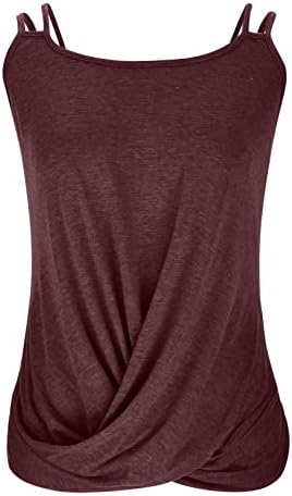 Tank Top Kadınlar için Ön Büküm Düğüm Tunik Kaşkorse Üstleri Yaz Kolsuz Yelek Gömlek Egzersiz Egzersiz Yoga T-Shirt