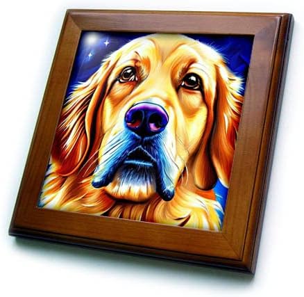 3dRose Serin Golden Retriever Köpek Portresi. Dijital resim sanatı Hediye. - Çerçeveli Fayanslar (ft-376127-1)
