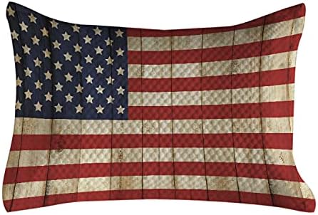 Ambesonne ABD Kapitone Yastık Kılıfı, Dördüncü Temmuz Bağımsızlık Günü Hasarlı Ahşap Çit Görünümlü Özgürlük, Yatak
