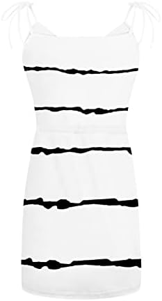 Yaz elbisesi Kadınlar için Spagetti Kayışı V Boyun Sundress Çizgili İpli Mini Elbise Cepler ile Casual Tank Elbise