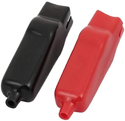 X-DREE 3 Çift Kırmızı Siyah Plastik Kaplı Pil Metal Düz Ağız Timsah Klipleri (3 par rojo negro plástico cubierta batería