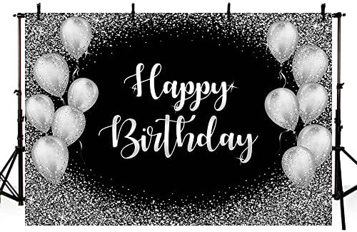 AIBIIN Mutlu Doğum Günü Zemin Afiş Siyah ve Gümüş Doğum Günü Partisi Iyilik Süslemeleri Fotoğraf Arka Plan Mutlu Doğum