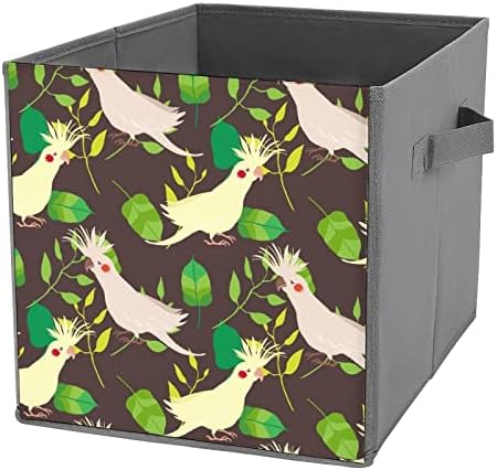 Kakadu Kuşlar ve Yapraklar Katlanabilir eşya kutuları Küpleri Organizatör Moda Kumaş saklama kutuları Ekler Küp Çekmeceler