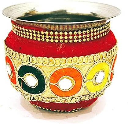 BBRATS Karwachauth Thali Çok Renkli / Dekoratif Pooja Thali Seti (Kırmızı)/Karwa Chauth Öğesi / Karva Chauth Thali