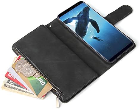 CHİCASE Cüzdan Kılıf için Galaxy S9, Samsung S9 Kılıf, Deri Çanta Fermuar Cep kart tutucu Yuvaları Bilek Kayışı Kapak