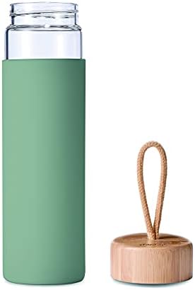 Bambu Kapaklı ve Silikon Kılıflı Yomious 20oz Borosilikat Cam Su Şişesi-Yeniden Kullanılabilir BPA İçermez-Kapaklı