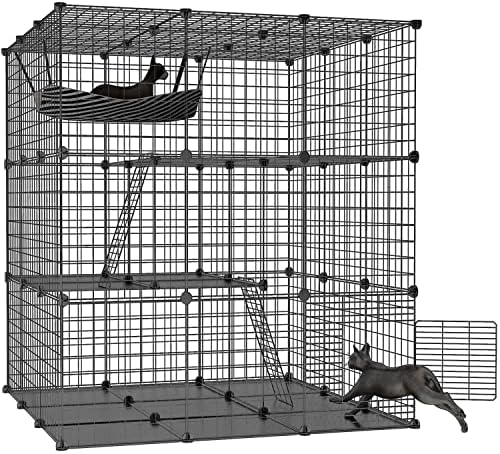 IKARE kedi kafesi Büyük DIY Kapalı Pet Ev Küçük Hayvan Evi Ayrılabilir Oyun Parkı 5 Kapılı 3 Katlı Yavru Yavru Tavşan