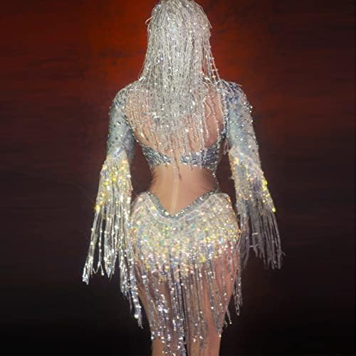 Yoyomomozı Sparkly Rhinestones Pullu Püskül Bodysuit Kadın Saçaklar Dansçı Leotard Bar Ds Şarkıcı Dans Sahne Kostüm