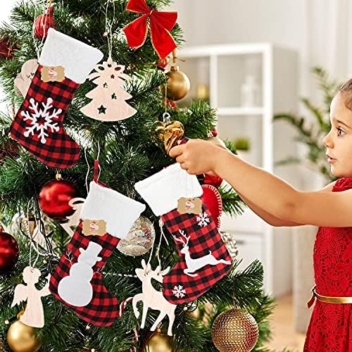 4 Paket Büyük Noel Çorap, 18 İnç Kırmızı Siyah Buffalo Ekose Noel Çorap Şömine Asılı Çorap Aile Rustik Çiftlik Evi