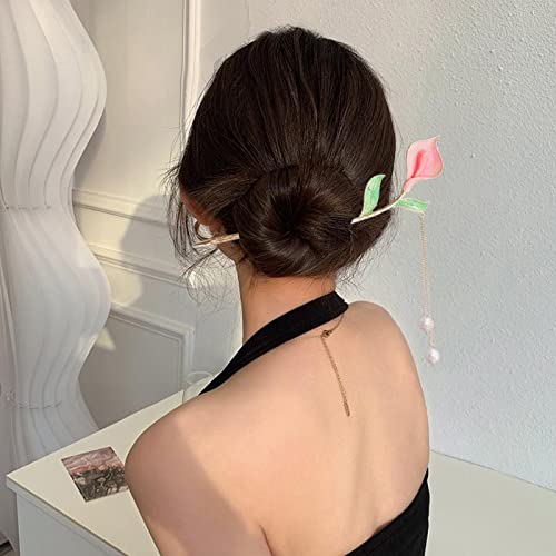 Çin Retro Metal Saç Sopa Bitki saç aksesuarları Püskül Kolye saç tokası Bayanlar ve Kızlar için 5 Pembe