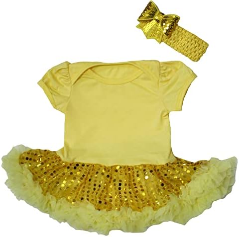 Petitebella Tek Renk Bodysuit Sequins Tutu Bebek Elbise Nb-18m